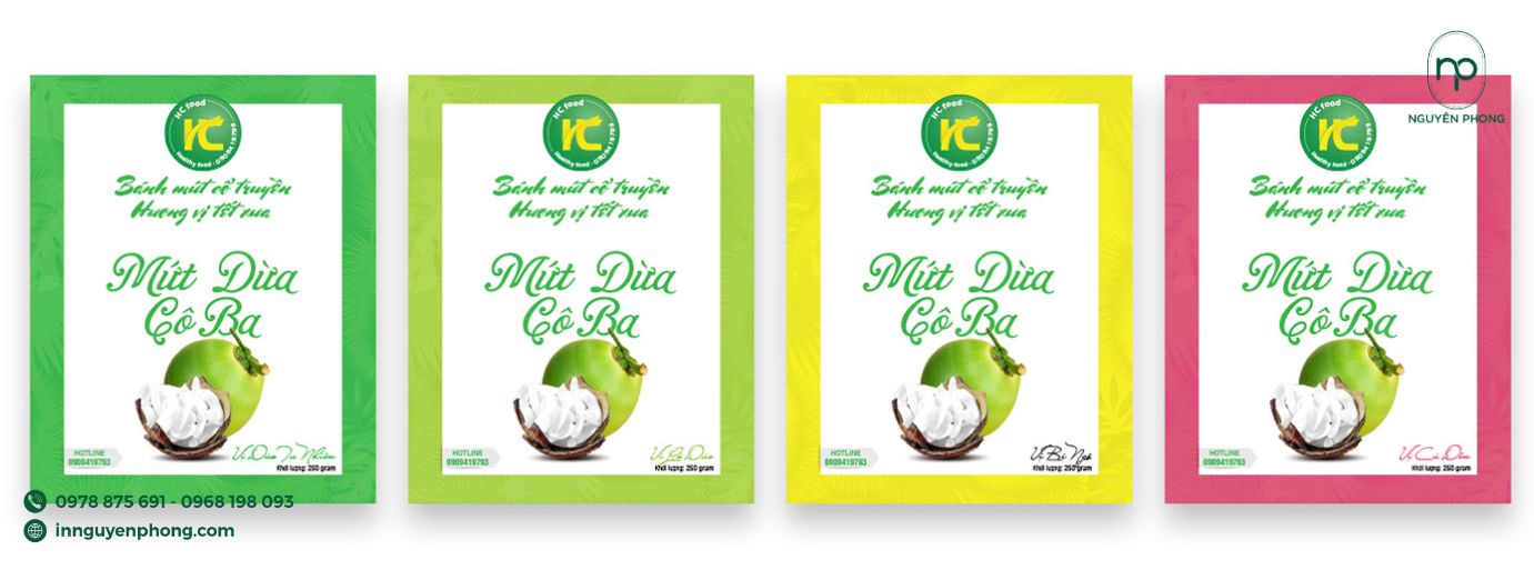 thiết kế tem mứt dừa non dạng hình chữ nhật